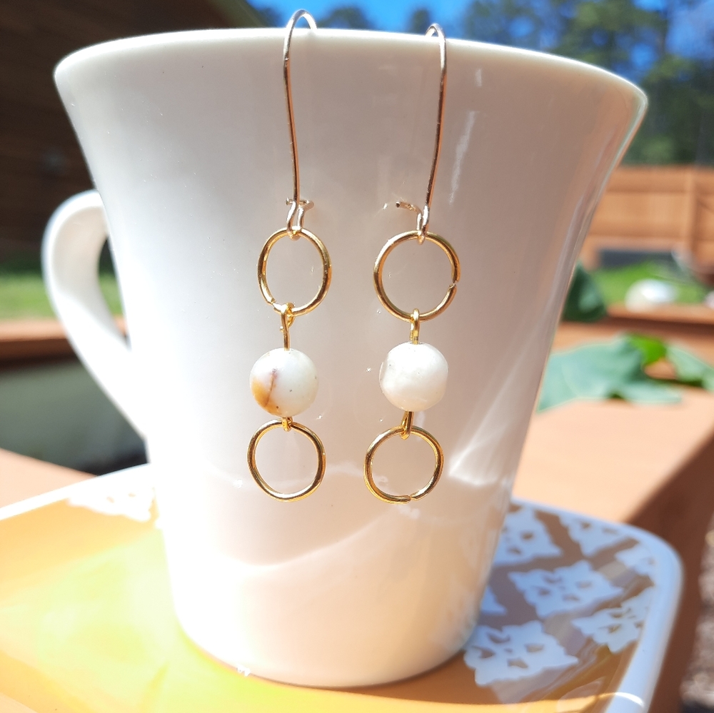 Amazonite Stone Circle Dangle Earrings